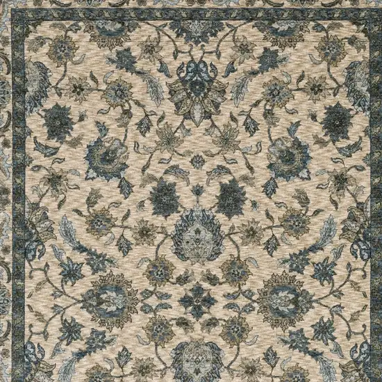 Beige And Blue Oriental Area Rug With Fringe Photo 9