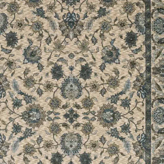 Beige And Blue Oriental Area Rug With Fringe Photo 9