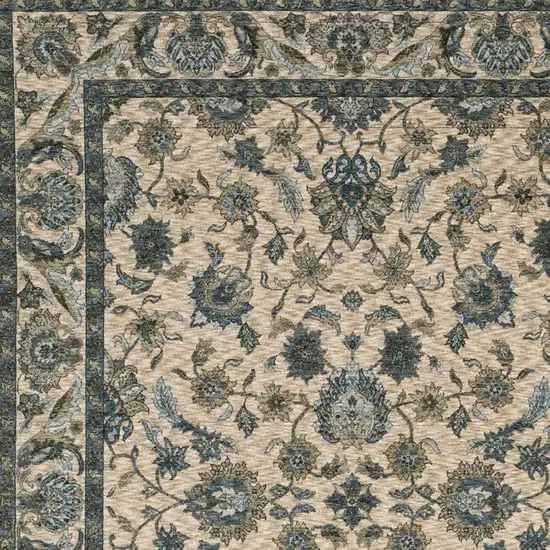 Beige And Blue Oriental Area Rug With Fringe Photo 9