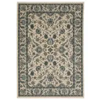 Photo of Beige And Blue Oriental Area Rug With Fringe