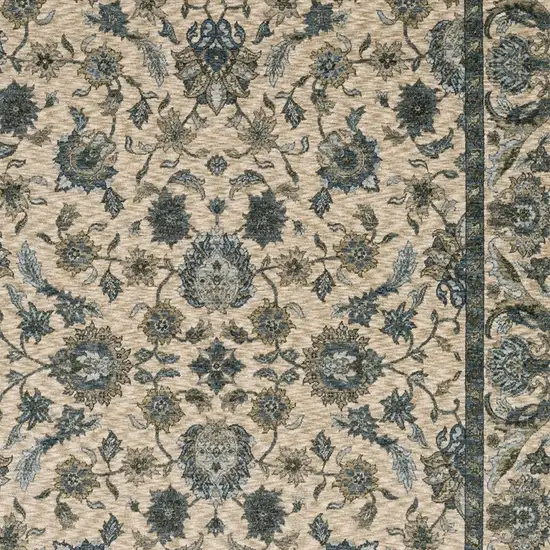 Beige And Blue Oriental Area Rug With Fringe Photo 9