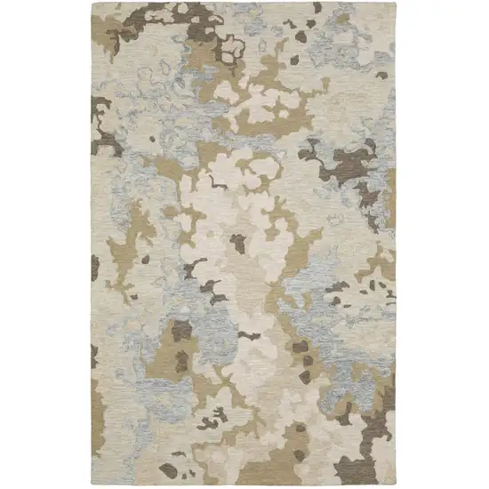 Beige And Blue Wool Abstract Hand Tufted Area Rug Photo 2