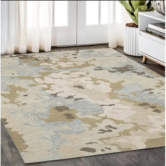 Beige And Blue Wool Abstract Hand Tufted Area Rug Photo 1