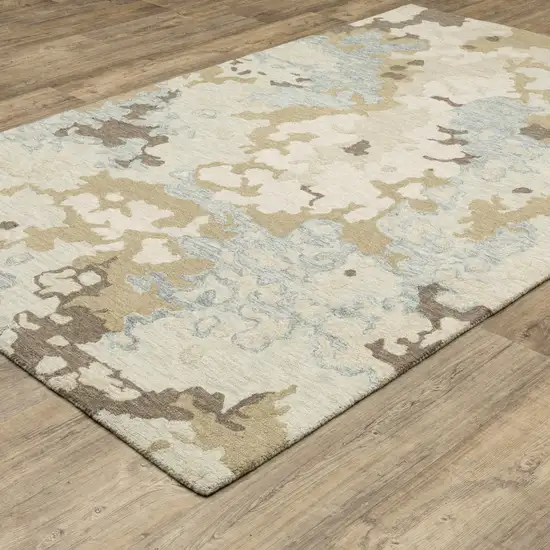 Beige And Blue Wool Abstract Hand Tufted Area Rug Photo 5