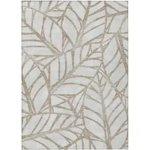 Photo of Beige And Brown Floral Washable Indoor Outdoor Area Rug