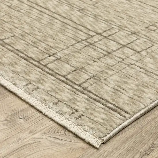 Beige And Brown Geometric Area Rug With Fringe Photo 5