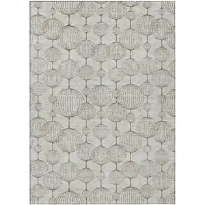 Photo of Beige And Brown Geometric Washable Indoor Outdoor Area Rug