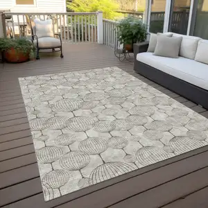 Photo of Beige And Brown Geometric Washable Indoor Outdoor Area Rug