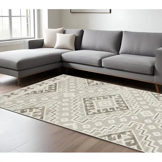 Beige And Brown Tribal Area Rug Photo 1