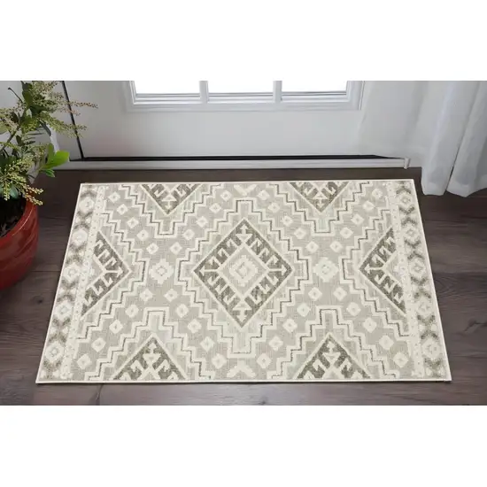 Beige And Brown Tribal Area Rug Photo 1