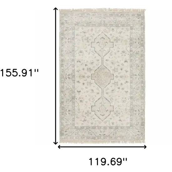 Beige And Charcoal Oriental Hand Loomed Stain Resistant Area Rug With Fringe Photo 3