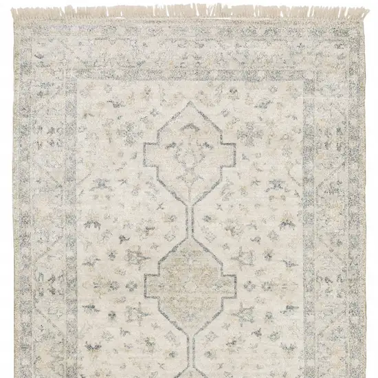 Beige And Charcoal Oriental Hand Loomed Stain Resistant Area Rug With Fringe Photo 5