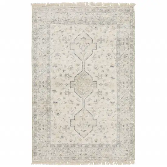 Beige And Charcoal Oriental Hand Loomed Stain Resistant Area Rug With Fringe Photo 1