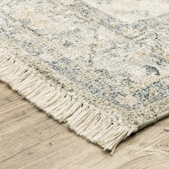 Beige And Charcoal Oriental Hand Loomed Stain Resistant Area Rug With Fringe Photo 8