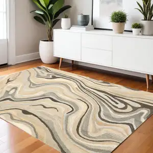 Photo of Beige And Charcoal Wool Abstract Hand Tufted Area Rug