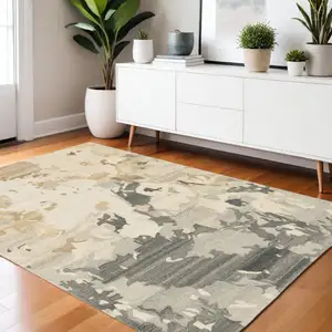 Photo of Beige And Charcoal Wool Abstract Hand Tufted Area Rug