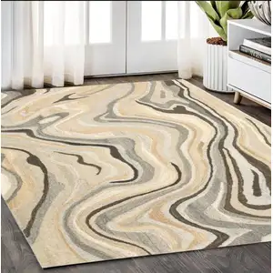 Photo of Beige And Charcoal Wool Abstract Hand Tufted Area Rug