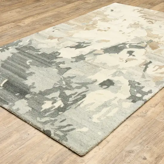 Beige And Charcoal Wool Abstract Hand Tufted Area Rug Photo 4