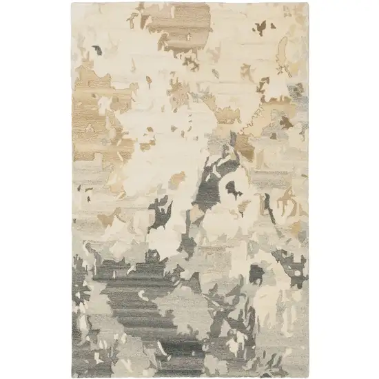 Beige And Charcoal Wool Abstract Hand Tufted Area Rug Photo 2