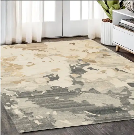 Beige And Charcoal Wool Abstract Hand Tufted Area Rug Photo 1