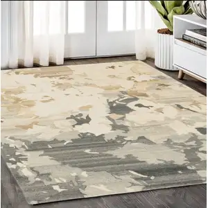 Photo of Beige And Charcoal Wool Abstract Hand Tufted Area Rug