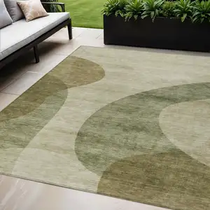 Photo of Beige And Chocolate Abstract Washable Indoor Outdoor Area Rug