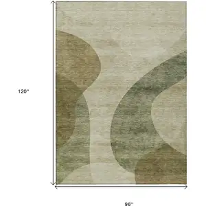 Photo of Beige And Chocolate Abstract Washable Indoor Outdoor Area Rug