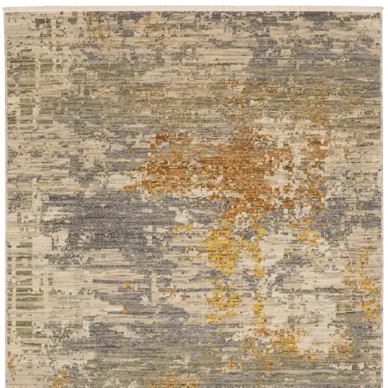 Beige And Gold Abstract Area Rug With Fringe Photo 6