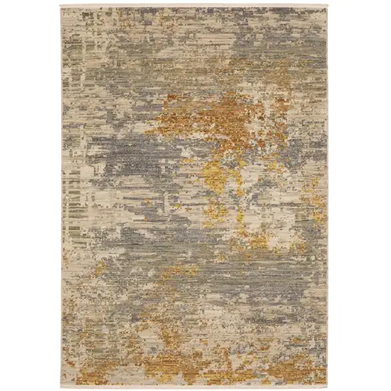 Beige And Gold Abstract Area Rug With Fringe Photo 2