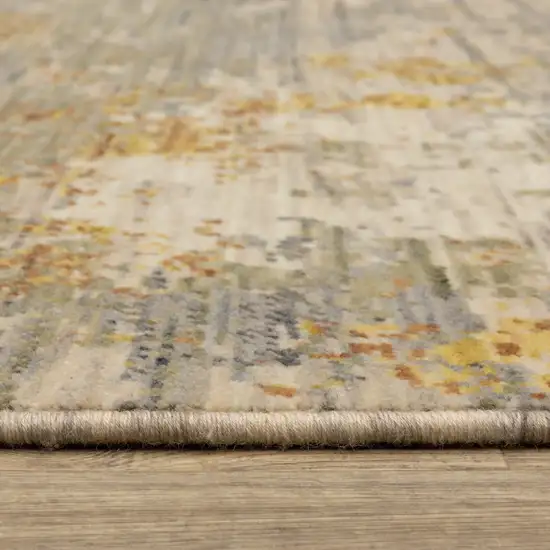 Beige And Gold Abstract Area Rug With Fringe Photo 5