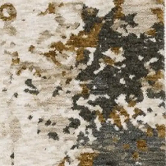 Beige And Gray Abstract Area Rug With Fringe Photo 9