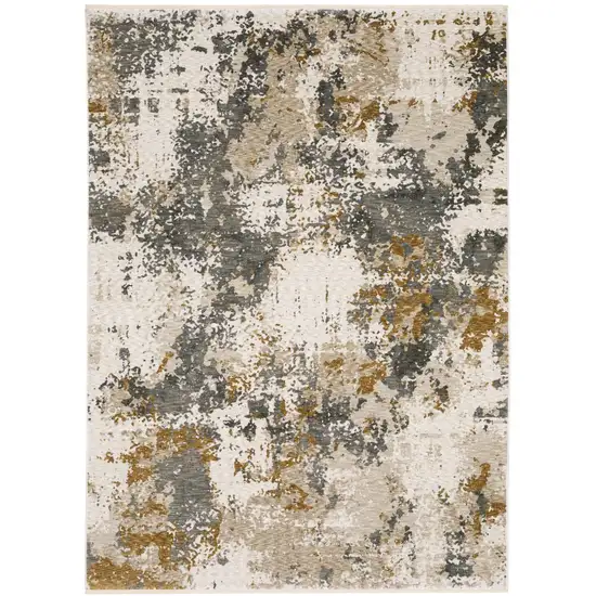 Beige And Gray Abstract Area Rug With Fringe Photo 2