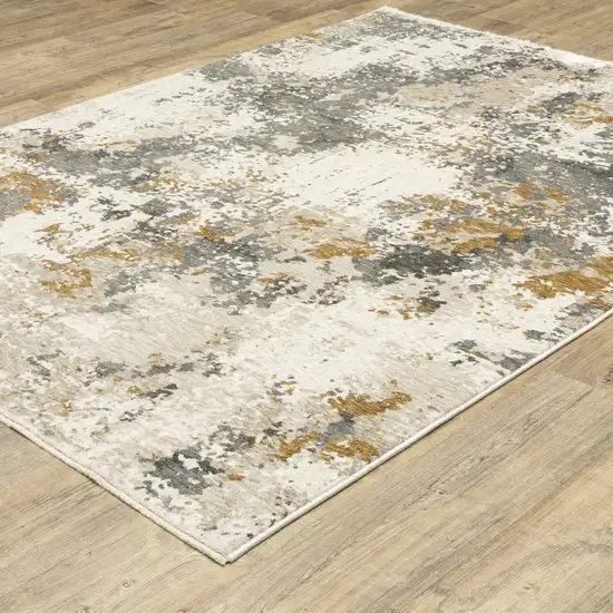 Beige And Gray Abstract Area Rug With Fringe Photo 5