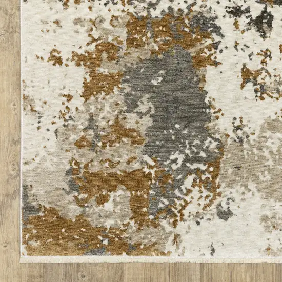 Beige And Gray Abstract Distressed Area Rug With Fringe Photo 7