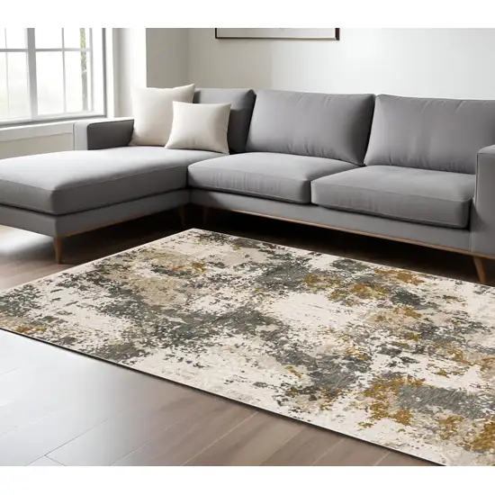 Beige And Gray Abstract Distressed Area Rug With Fringe Photo 1