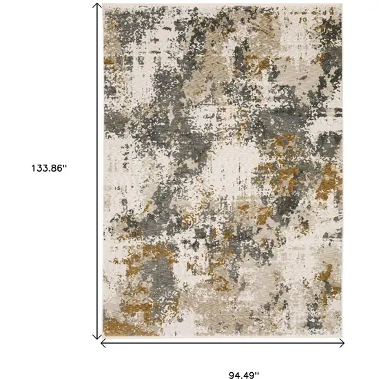 Beige And Gray Abstract Distressed Area Rug With Fringe Photo 3