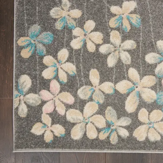 Beige And Gray Floral Area Rug Photo 4