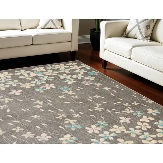 Beige And Gray Floral Area Rug Photo 1