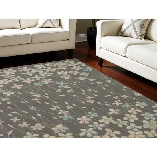 Beige And Gray Floral Area Rug Photo 1