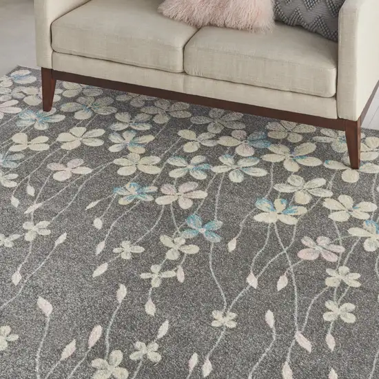 Beige And Gray Floral Area Rug Photo 9