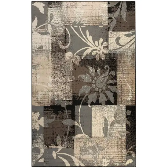 Beige And Gray Floral Power Loom Distressed Stain Resistant Area Rug Photo 1