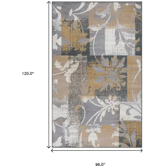 Beige And Gray Floral Power Loom Distressed Stain Resistant Area Rug Photo 8