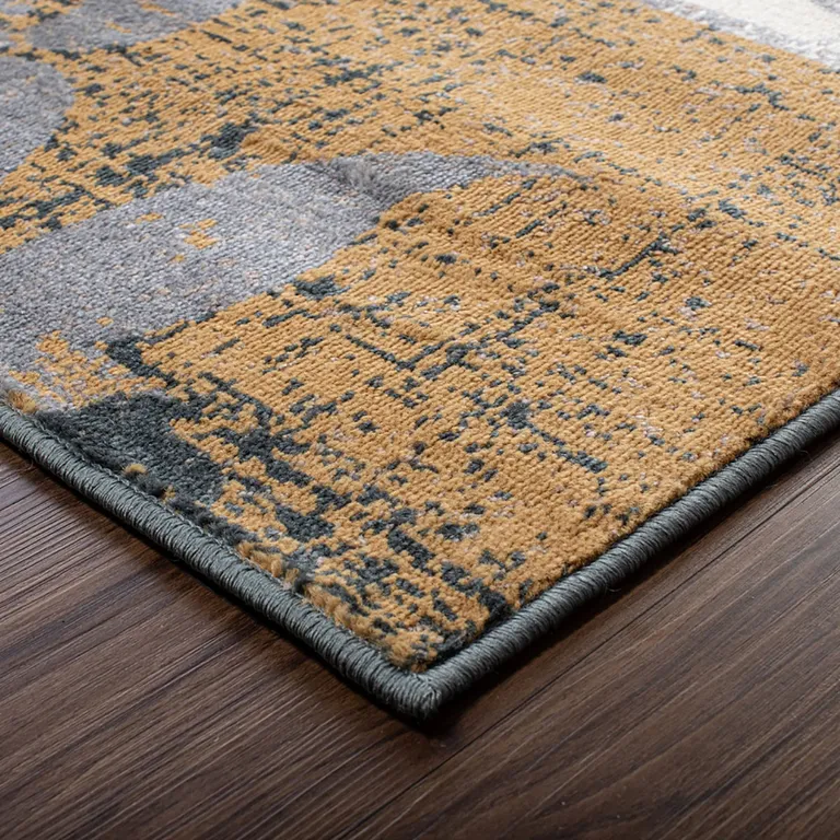 Beige And Gray Floral Power Loom Distressed Stain Resistant Area Rug Photo 4