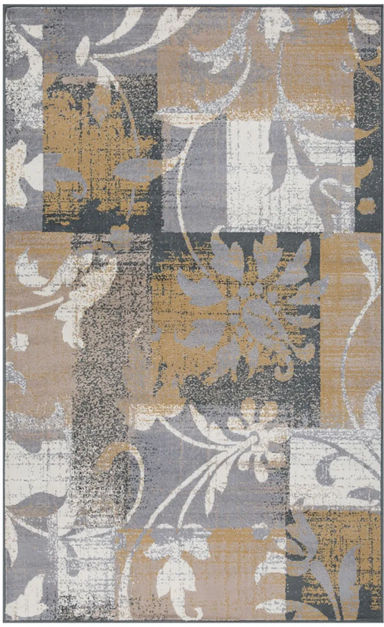 Beige And Gray Floral Power Loom Distressed Stain Resistant Area Rug Photo 1