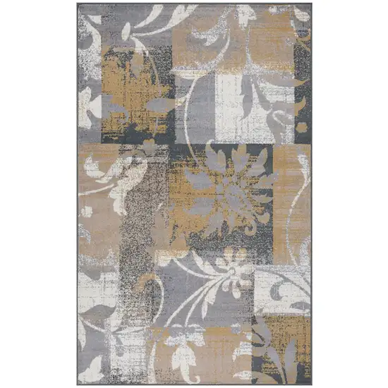 Beige And Gray Floral Power Loom Distressed Stain Resistant Area Rug Photo 1