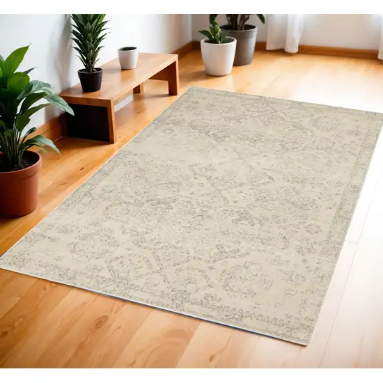 Beige And Gray Oriental Distressed Area Rug Photo 1