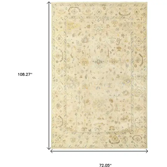 Beige And Gray Wool Oriental Hand Knotted Area Rug Photo 3