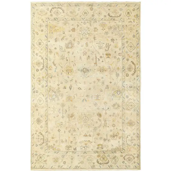 Beige And Gray Wool Oriental Hand Knotted Area Rug Photo 2