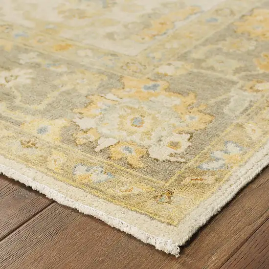 Beige And Gray Wool Oriental Hand Knotted Area Rug Photo 6