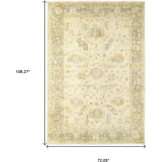 Beige And Gray Wool Oriental Hand Knotted Area Rug Photo 3